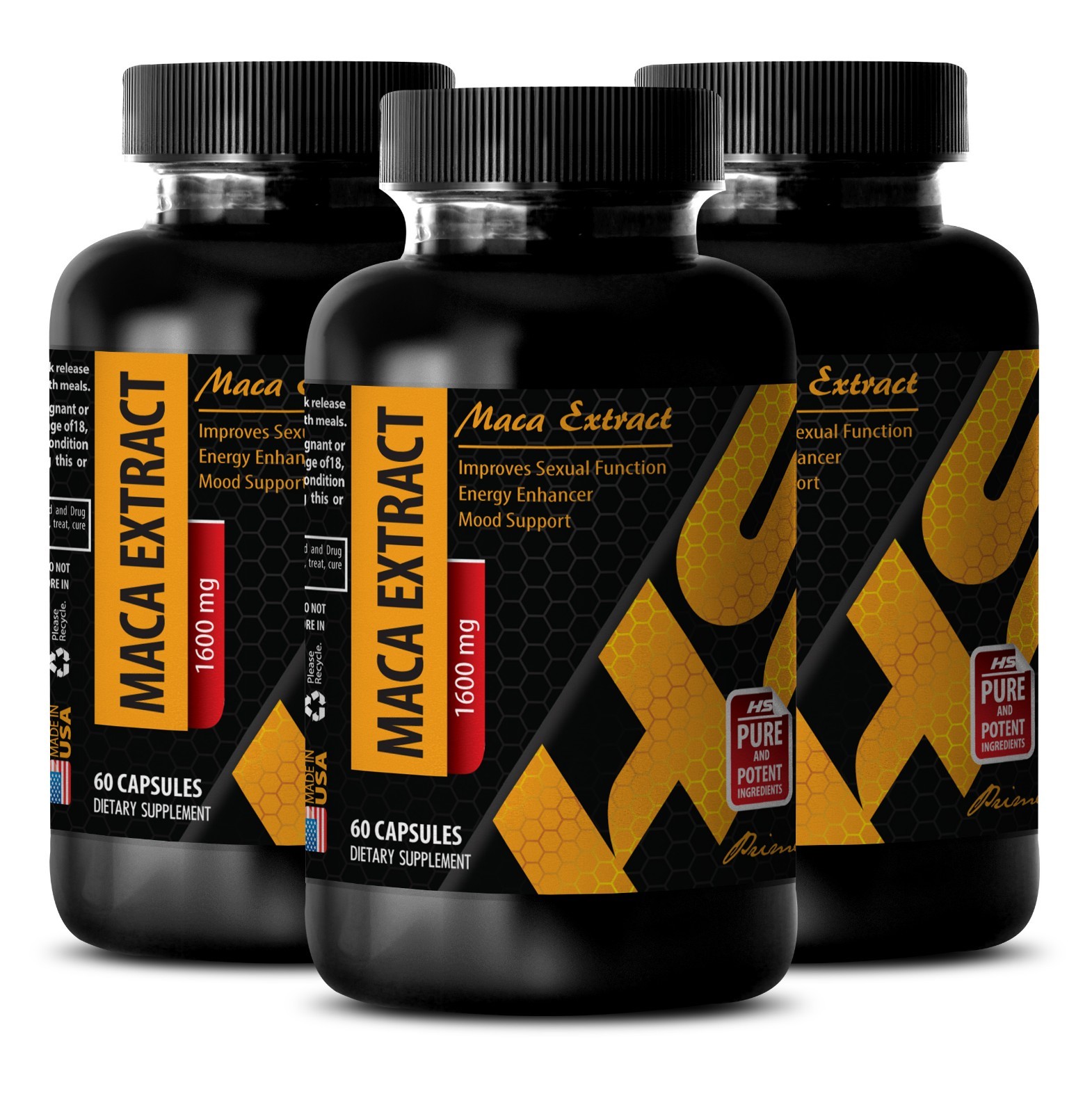 energy pills - Pure MACA ROOT EXTRACT 1600mg - maca peruana - 3 Bot 180 Caps