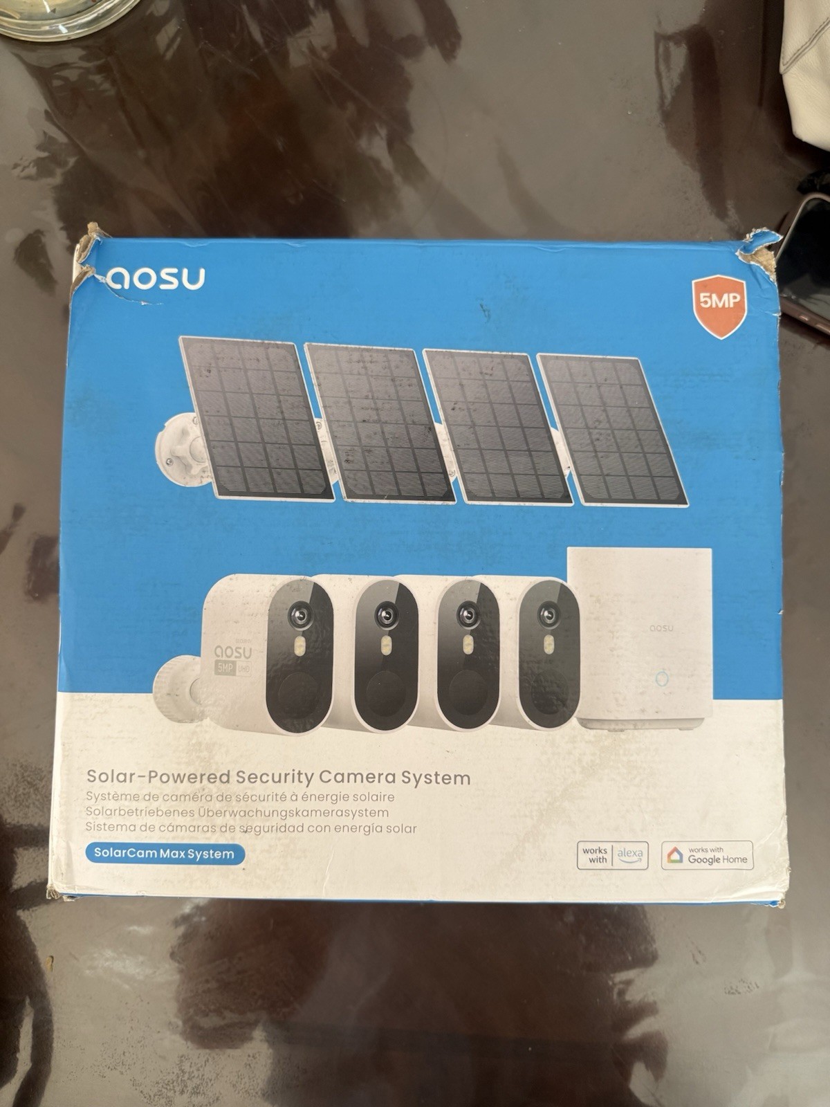 AOSU SolarCam Max System 4-Camera 5MP Ultra HD Wi-Fi Solar Security Kit Alexa