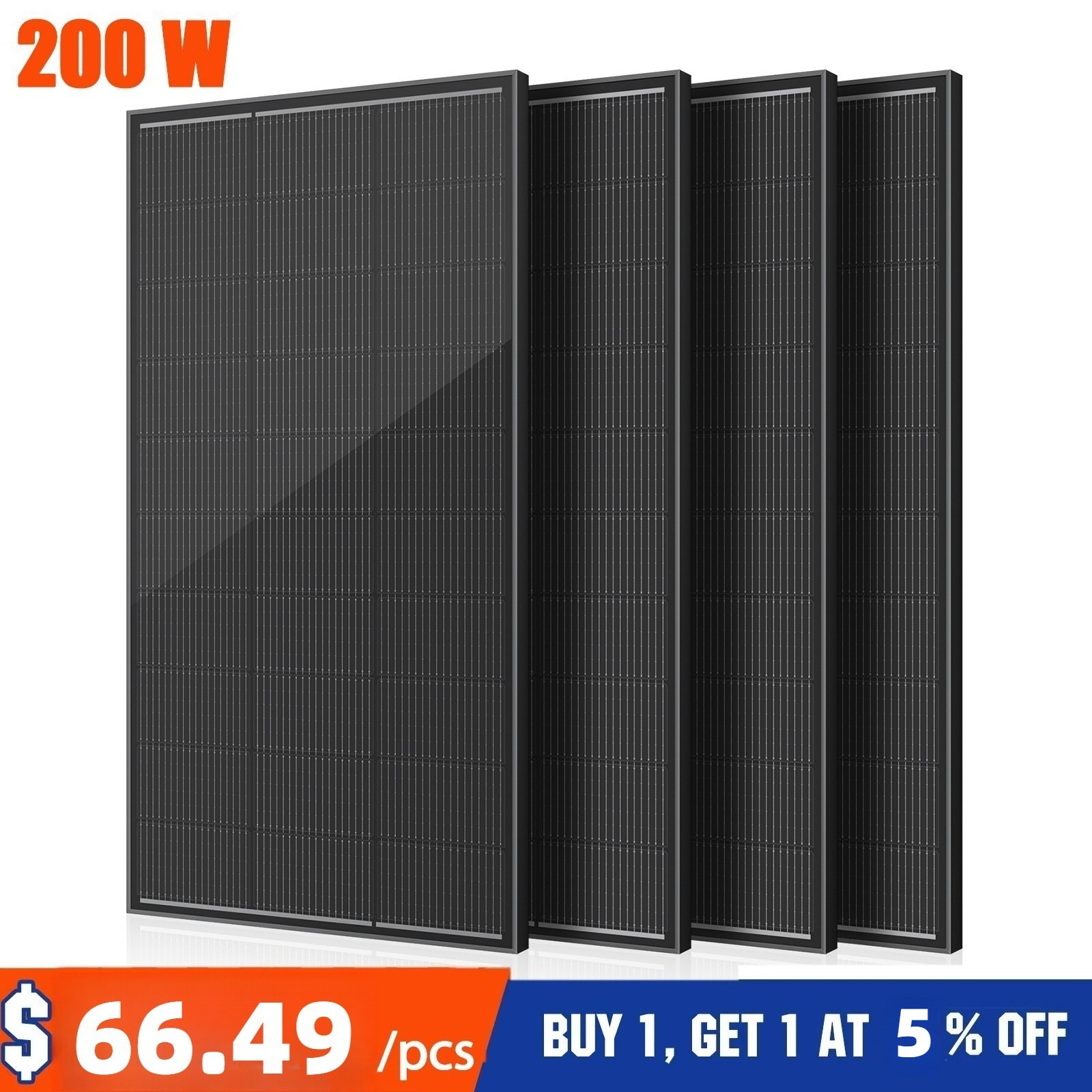 200W 400W 800W 1000W Mono Solar Panel 12V 18BB Off-Grid Camping Battery Home RV