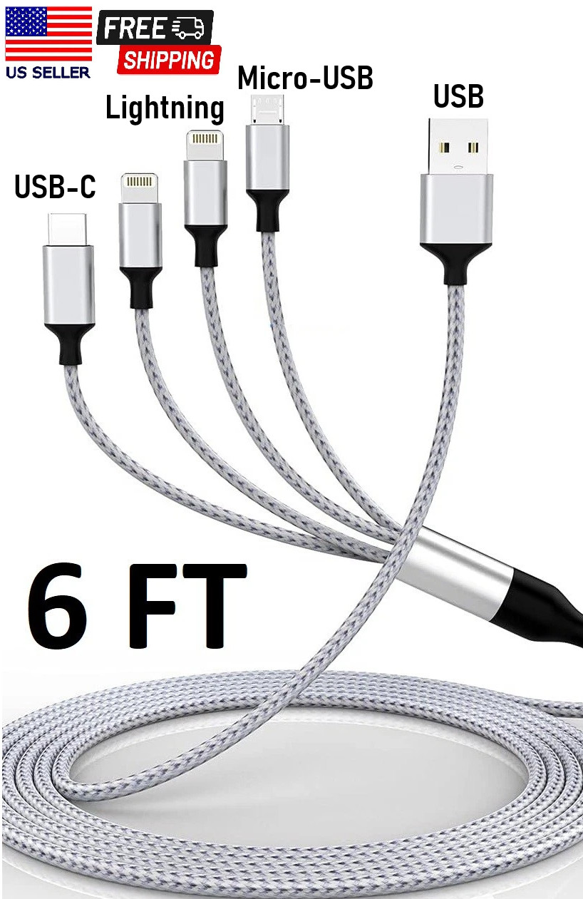 4 in 1 USB Universal Fast Charging Cord Multi Charging Cable Lightnngx2+Type C+