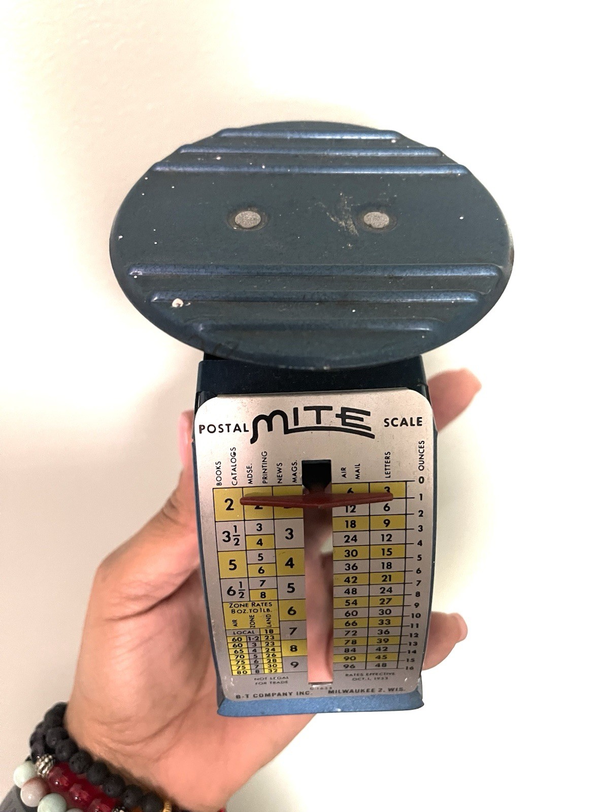 Vintage 1953 MITE POSTAL SCALE  Color Blue B-T Company Inc. Milwaukee 2, WIS.