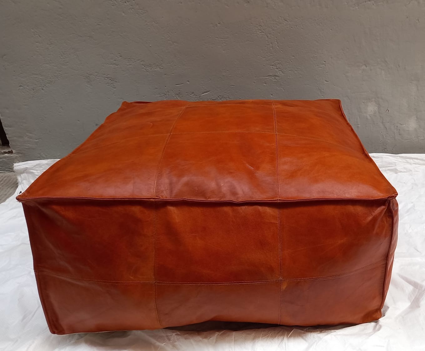 Ottoman Leather Moroccan Genuine Boho Footstoo Poulffe Unstuffed 30'' New Square