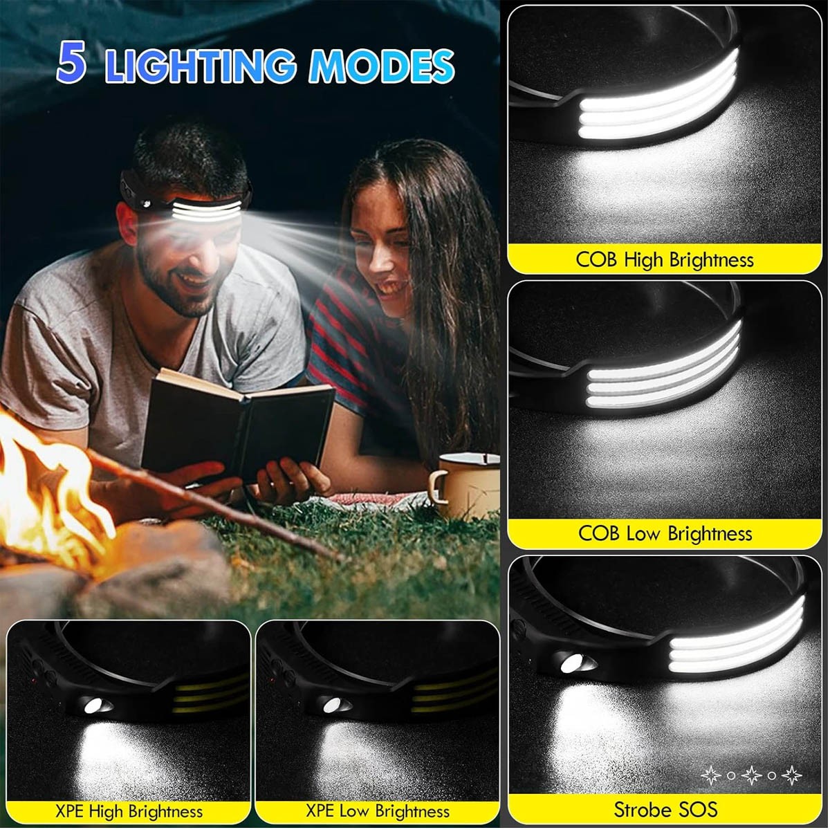 Multifunctional LED Headlamp, Portable Fishing Headlight with Motion Sensor