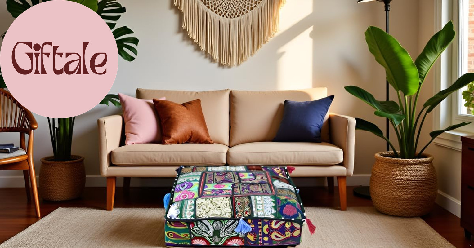 Indian Square Patchwork Traditional Pouf Cover Indian Living Room Poufs Decorati