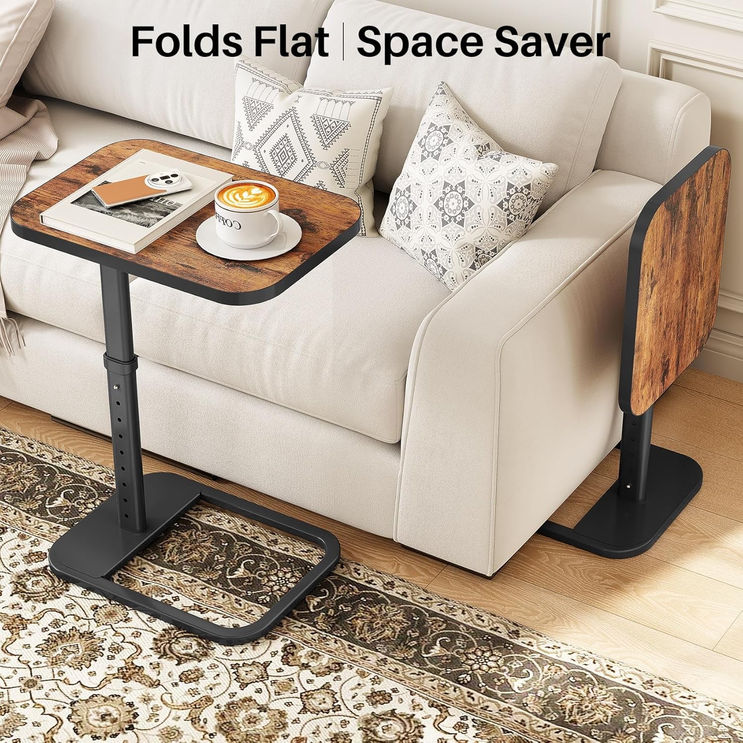 TV Tray Table Adjustable Height & Flip-Top & Rounded Metal Corners Snack Table