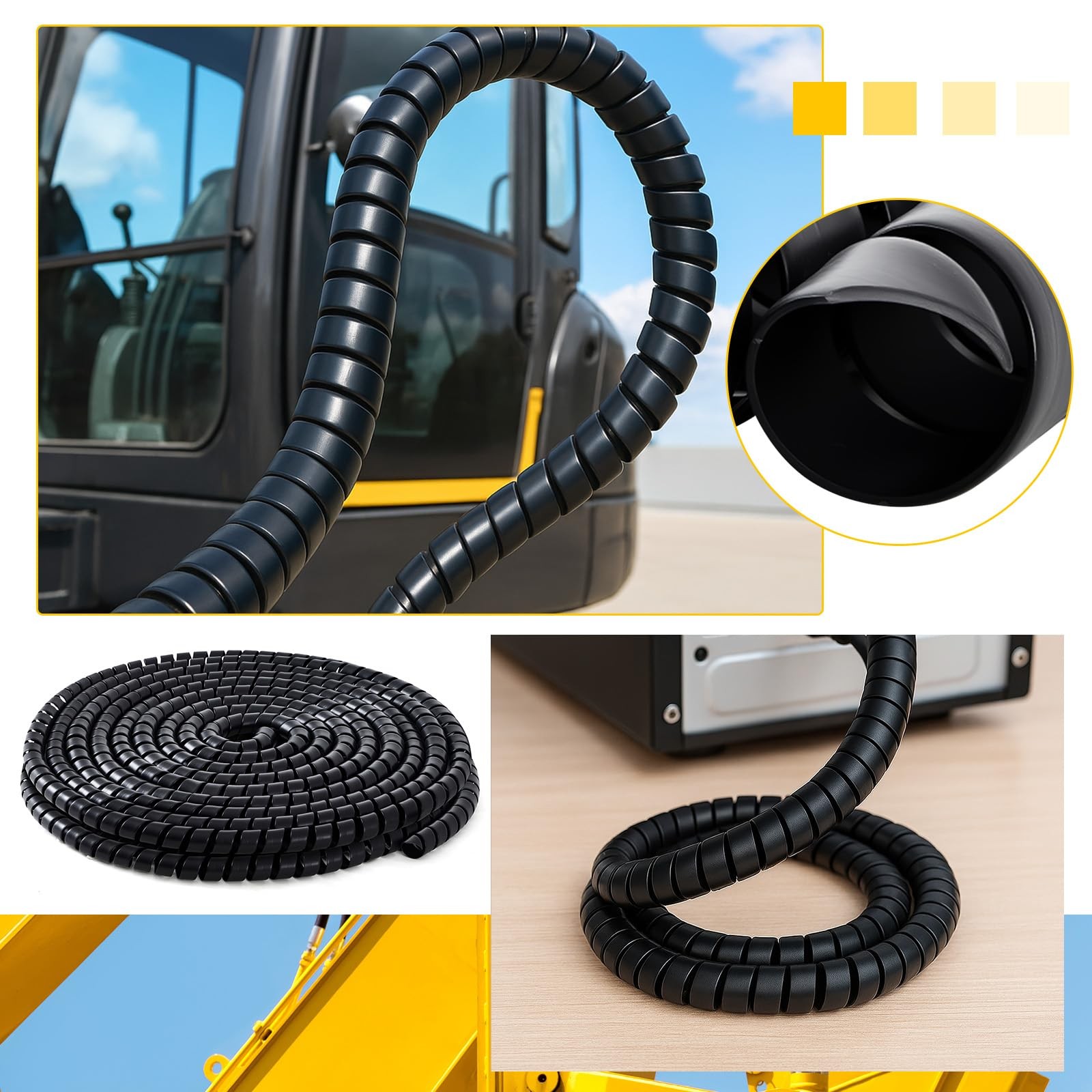 Innconee 1 Pcs Spiral Wrap Cable Protector, Safe 1.25" Od X 40', Black