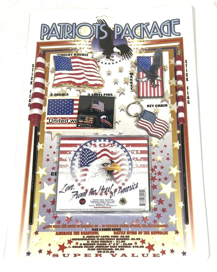 USA America Patriots Package Keychain Magnet Lapel Pins Decals Buckle Flag