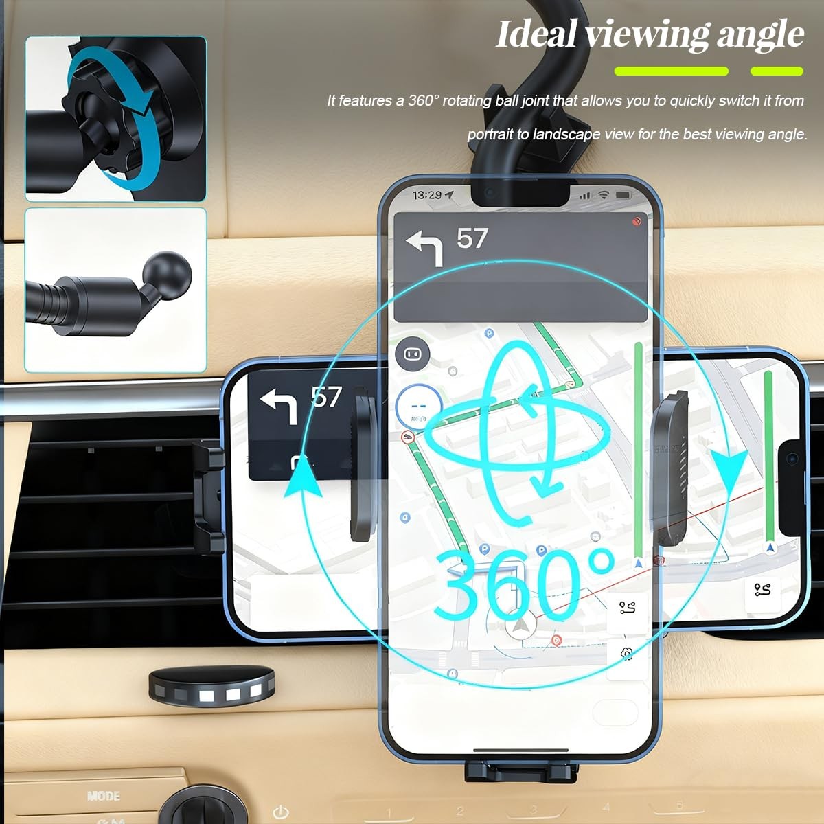 Flexible Gooseneck Long Arm Car Cell Phone Mount for Dashboard Windshield