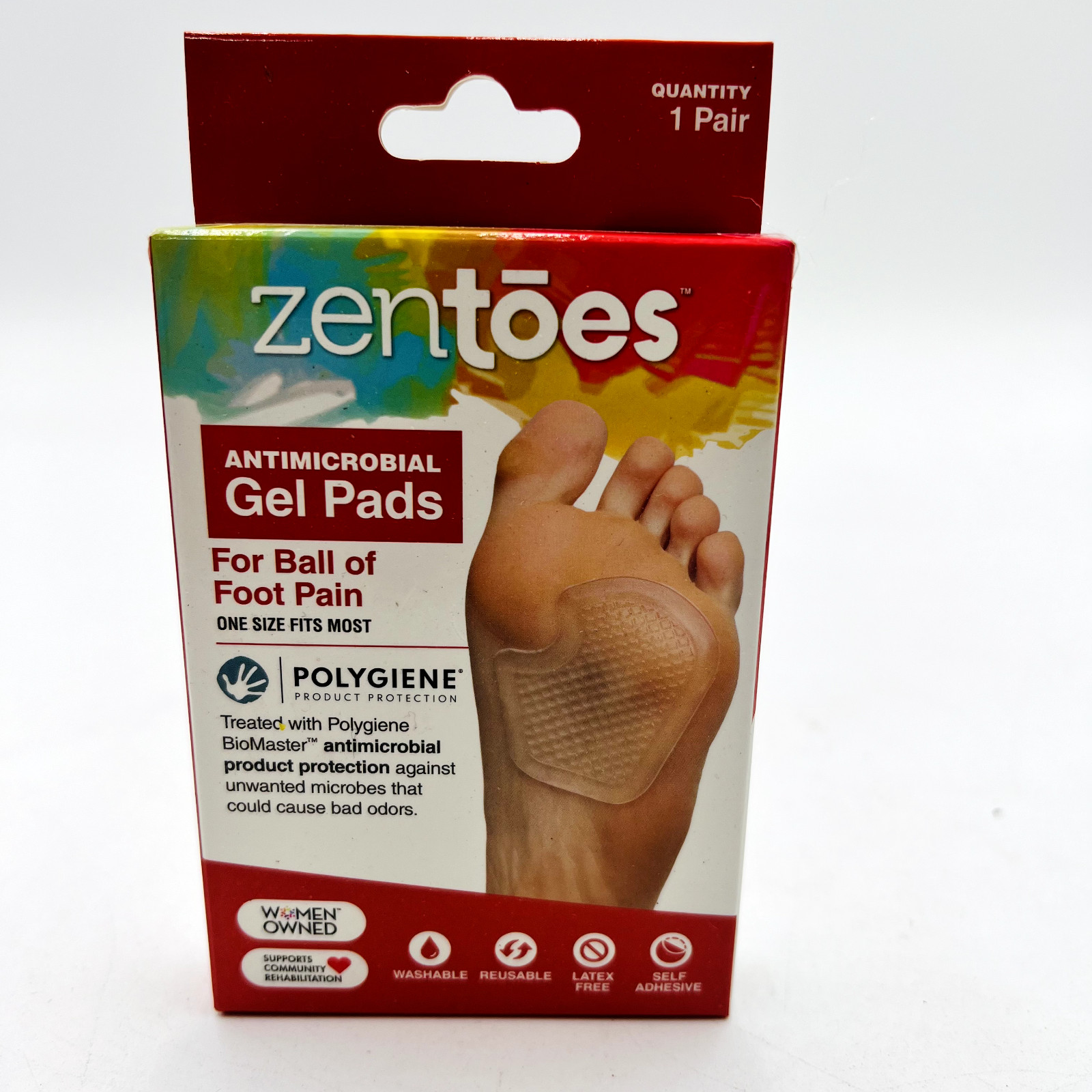 ZenToes Antimicrobial Pads 1 Pair Gel Ball of Foot Pain Feet
