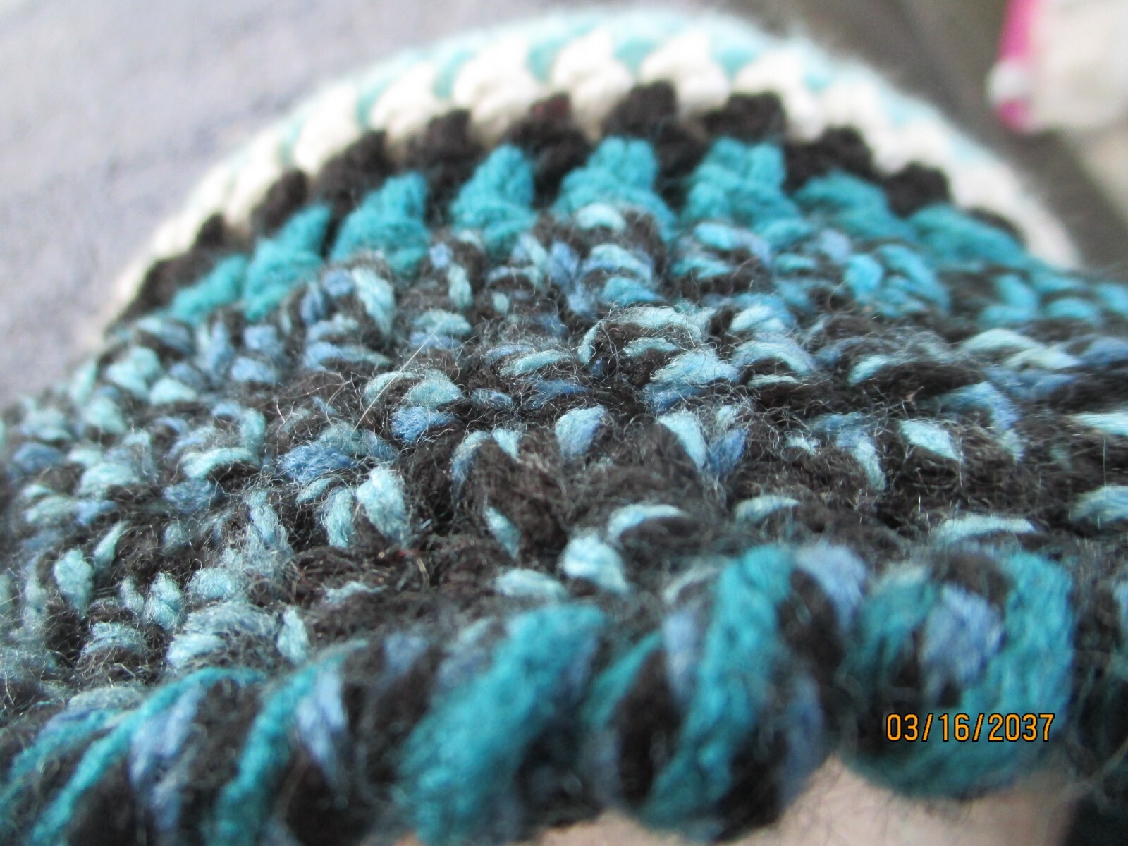 Lady's Crocheted Floppy Brim Hat Solid & Mixed AQUA & BLACK Acrylic Adult Size
