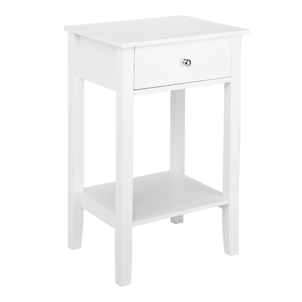 AUTOFOREVER White Paint Pull Ring Handle Single Drawer Bedside Table