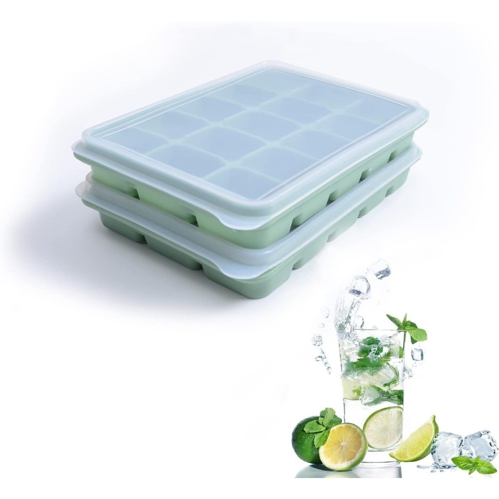 Ice Cube Trays Set of 2, Easy Release 15 Flexible Silicone Ice Cube Molds with