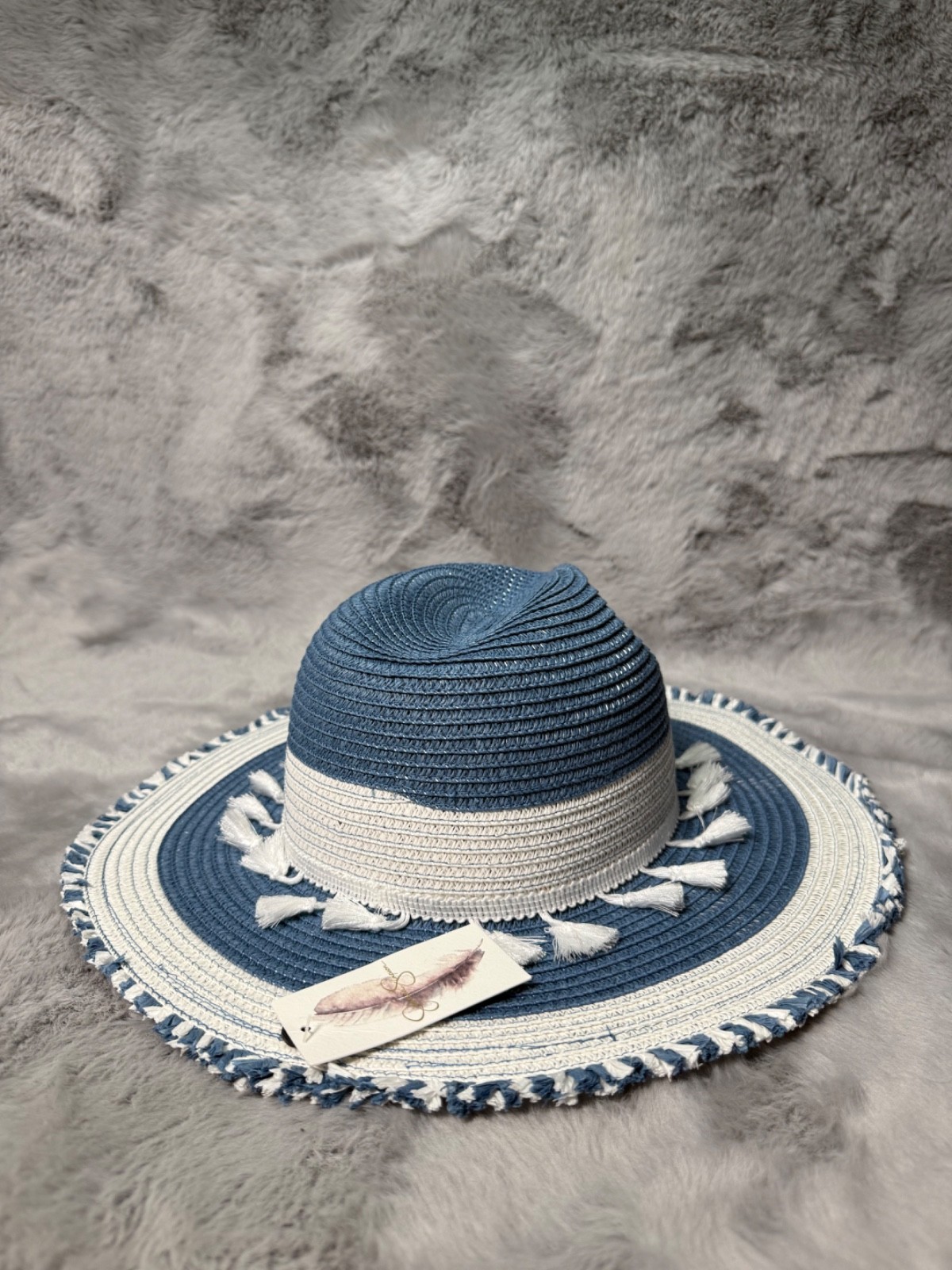 Jessica Simpson Hat Cap Blue Panama With Fringe and Tassel Western Cowgirl