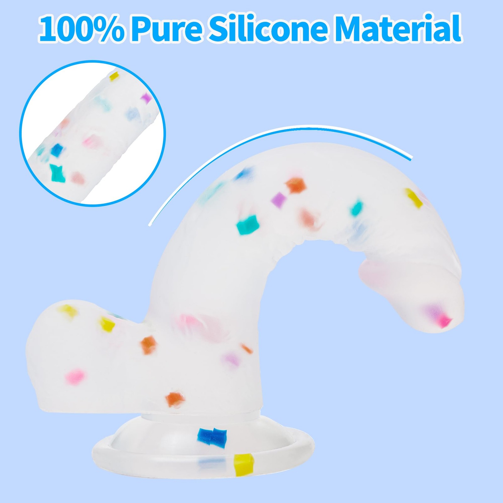 6.5 Inch Confetti Clear Silicone Dildo with Flared Suction Cup Base for Hands...