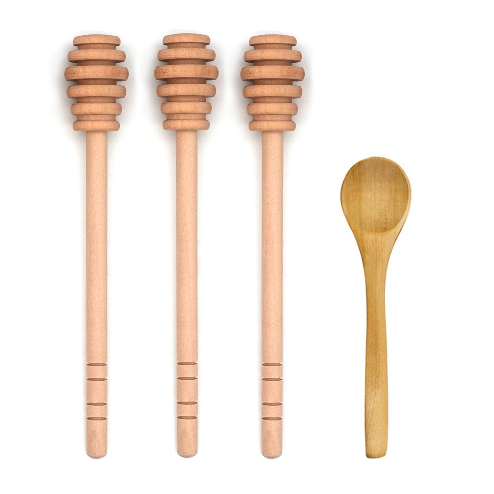 4PCS 6 inch Honey Dipper Sticks Spoon, Wooden Mixing S, A Set