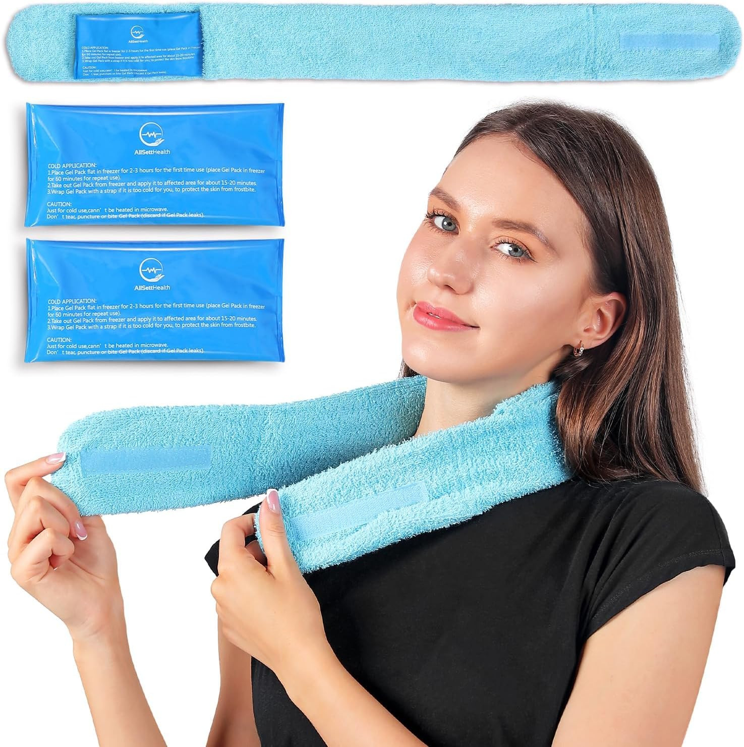Neck Ice Pack Wrap with 2 Reusable Gel Ice Packs, Flexible Ice Wrap for Neck,...
