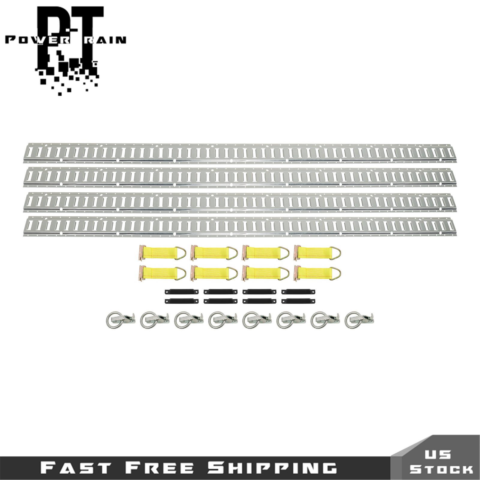 E Track Tie Down Rail Kit  4×8' E Track Rails 8× O-Rings  8× D-Rings