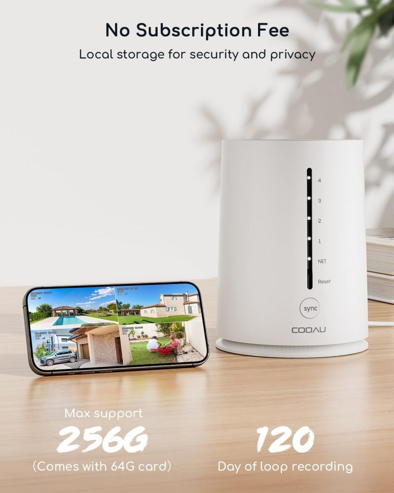 COOAU Wireless Outdoor Security Camera System 2 Solar Cameras with 4MP & 360°