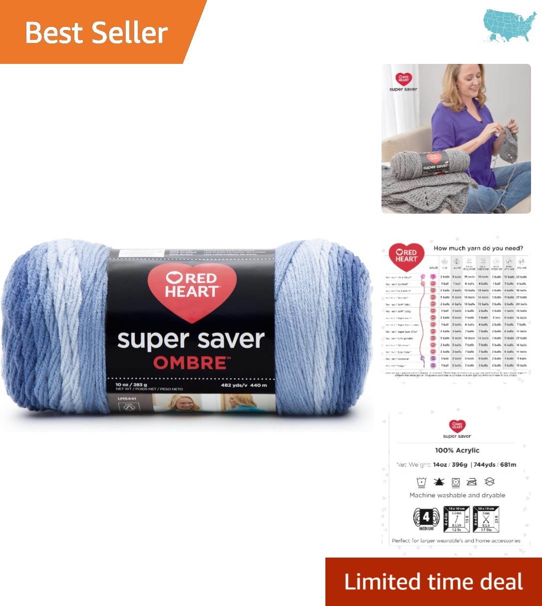 Super Saver Ombre Yarn - 400 Yards of Vibrant Vineyard for Knitting & Crocheting