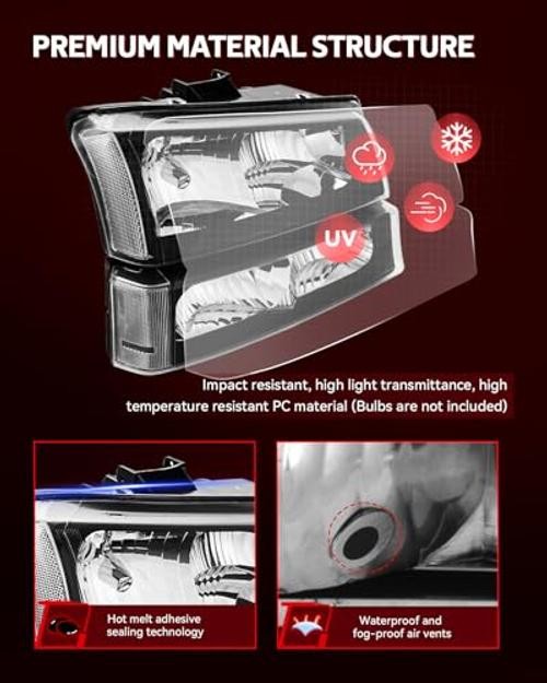 Headlight Compatible with 2003-2006 Silverado 1500 2500 HD 3500 Front Clear