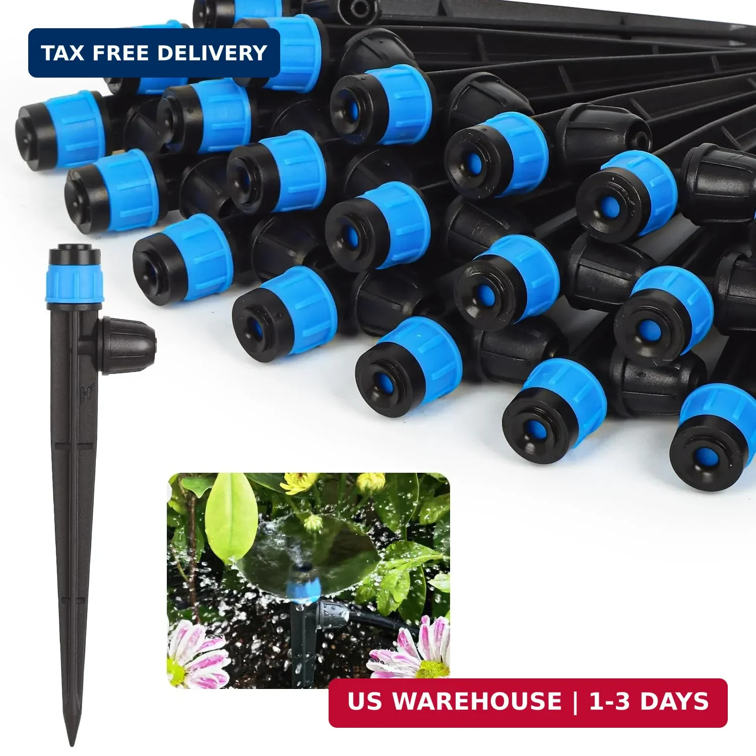 50pcs Drip Irrigation Emitters for 1/4" Drip Tubing Adjustable 360 Degree Fan Sh