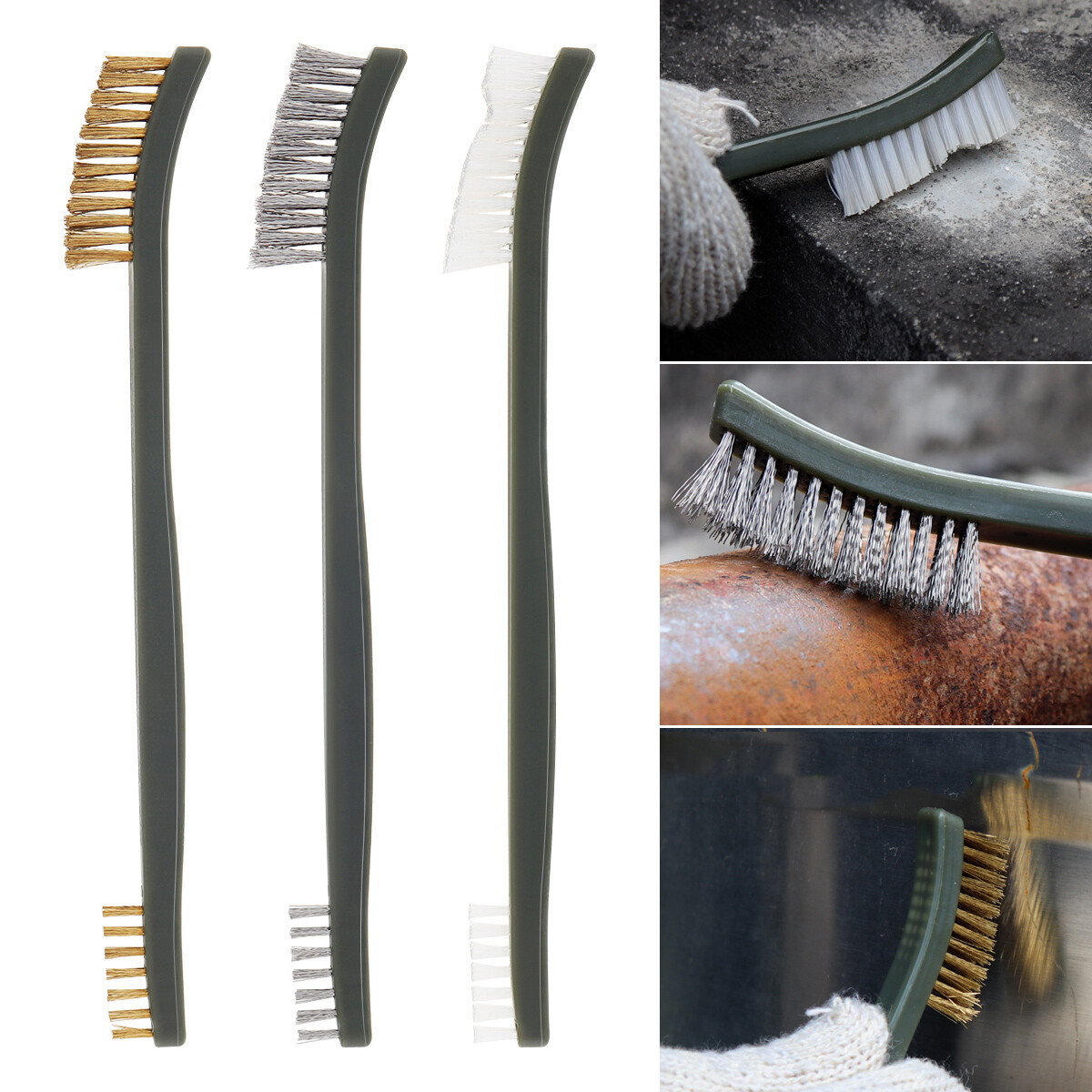 3Pcs Mini Wire Brush Brass Stainless Steel Nylon for Cleaning and Rust Removing