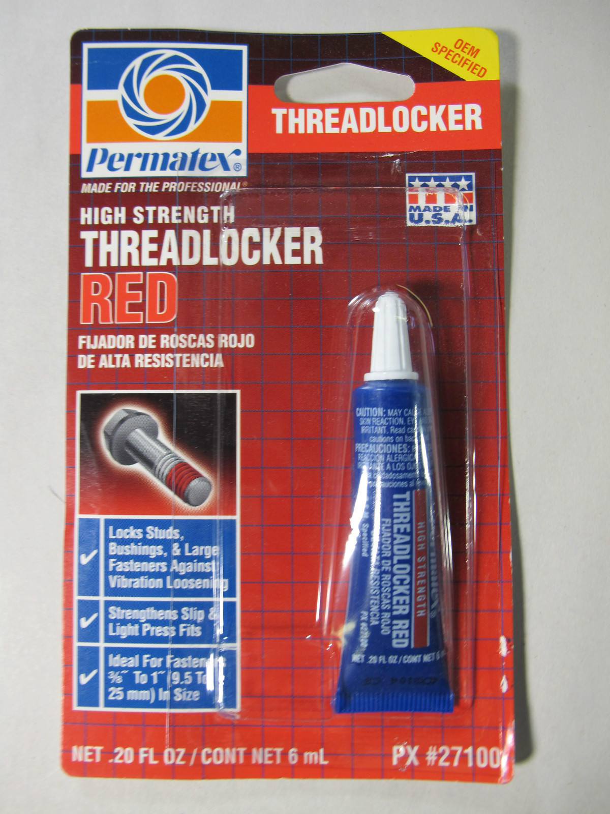 Permatex 27100 High Strength Threadlocker Red .20oz Tube