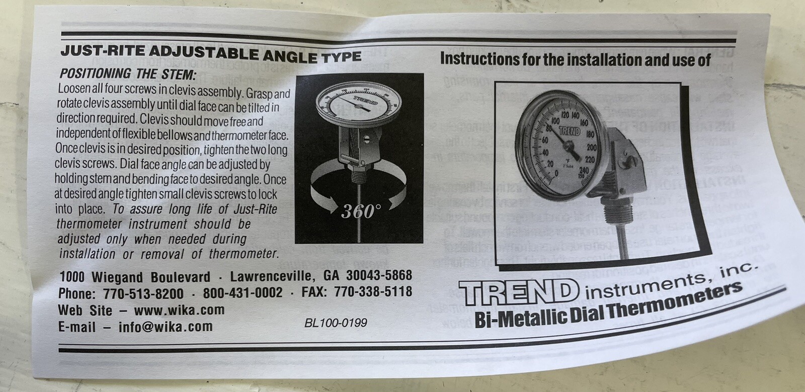 Wika Trend 6" BiMetal Thermometer 1/2" NPT, 0-250F, Adjustable Angle