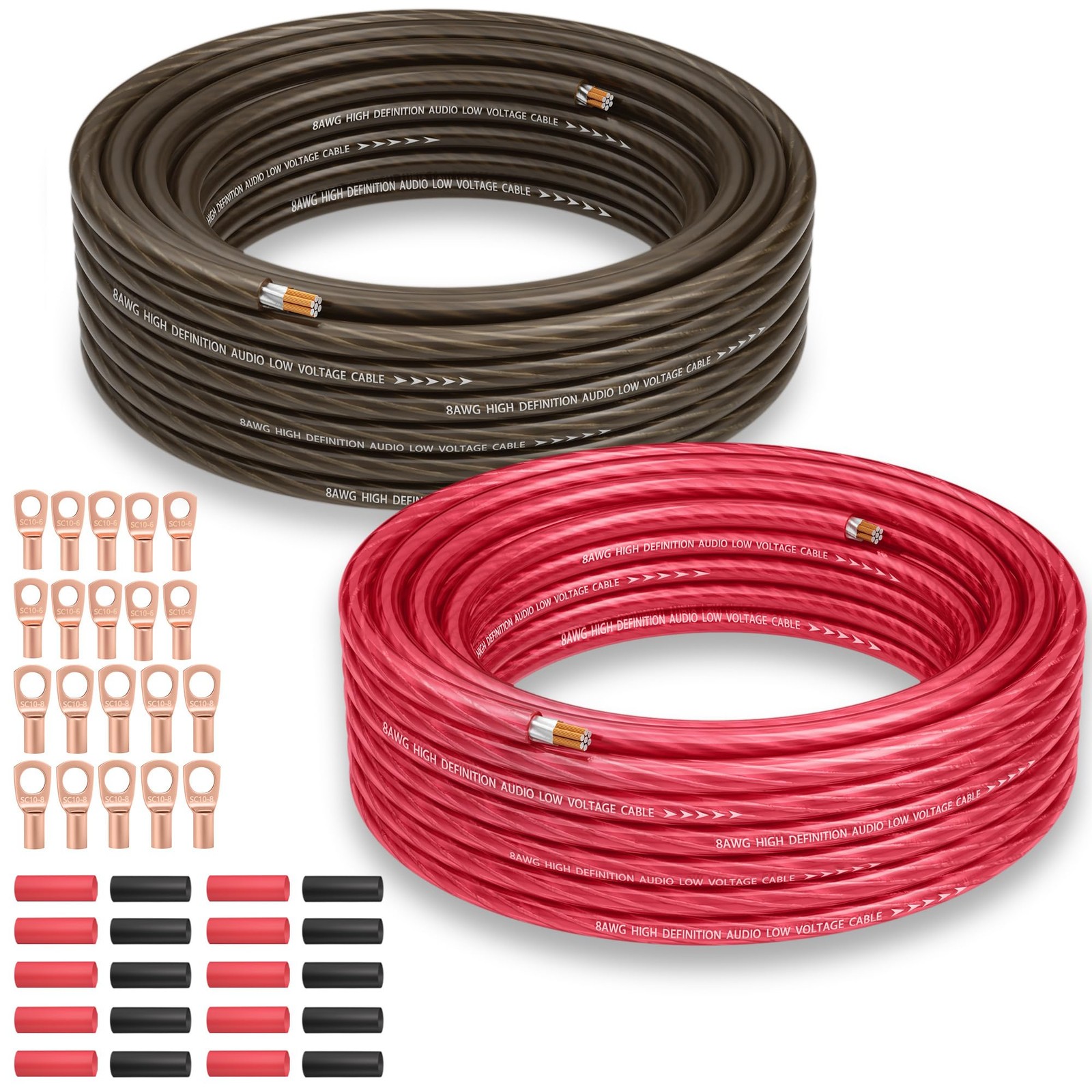 8 Gauge Wire Kit (10FT Each, Red/Black), Primary Automotive Wire, 10FT, Red