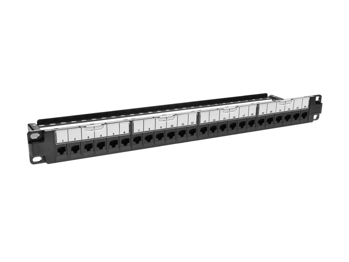 Monoprice Cat6 1U Patch Panel - 19in, With Loaded Keystone Jack, 24 Port