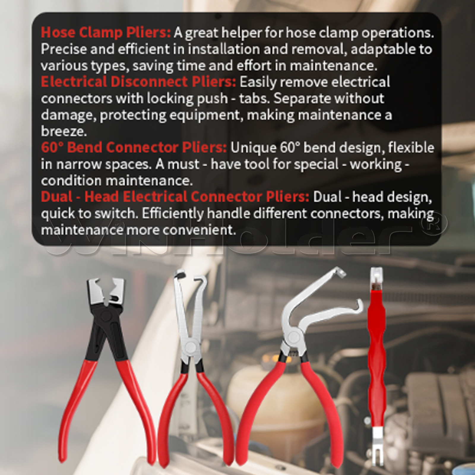 4pc Electrical Disconnect Pliers 60° Automotive Electrical Connector Separator