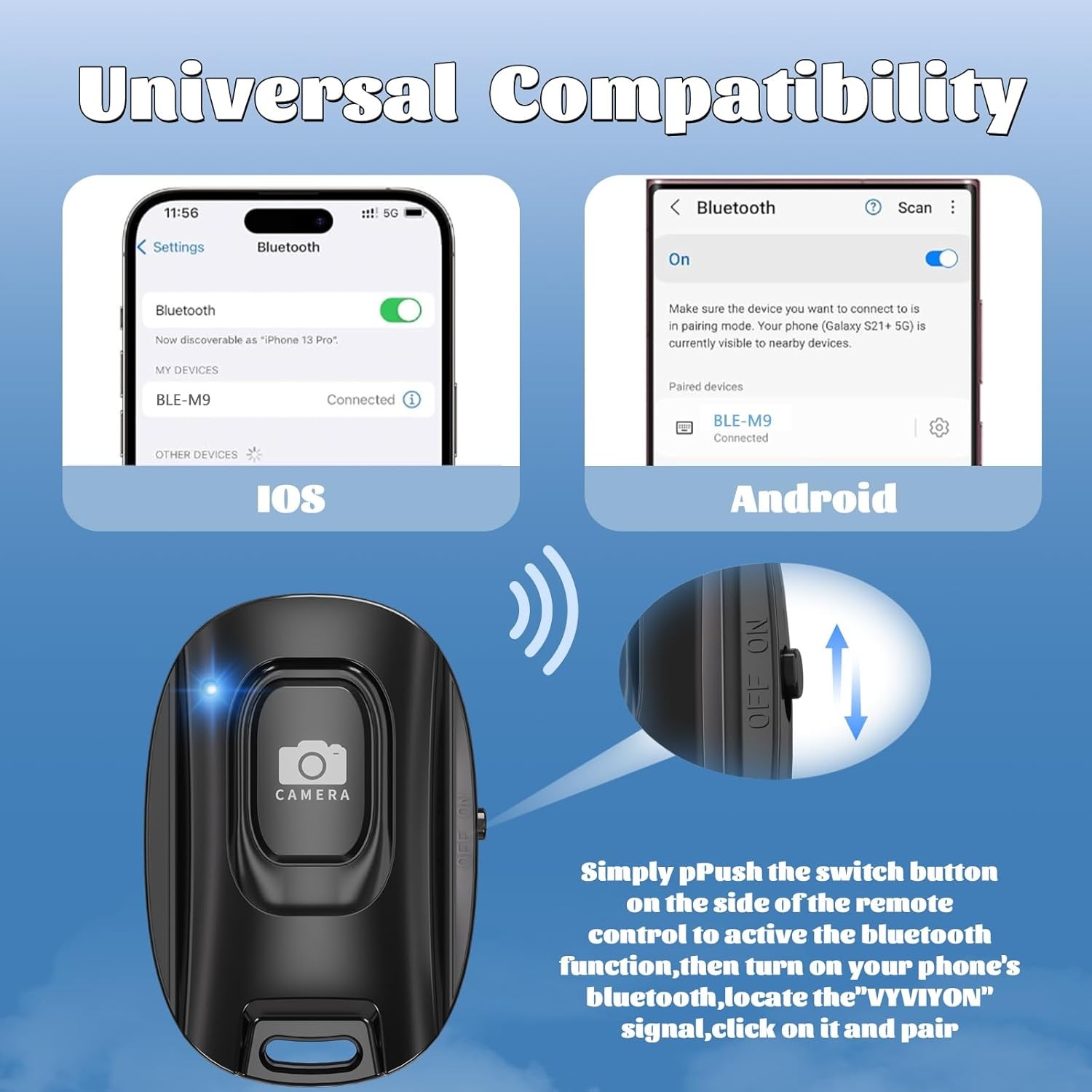 Rechargeable Wireless Camera Remote Shutter for iPhone Android