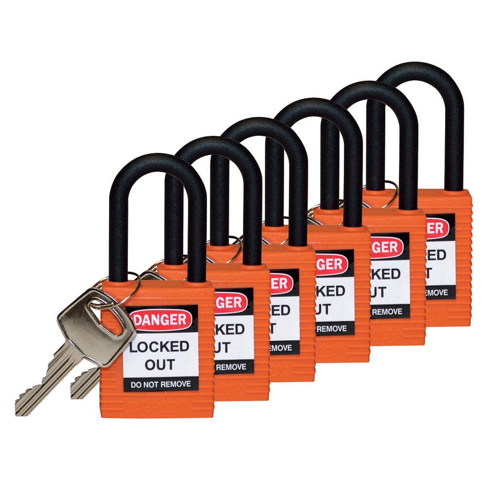BRADY 123346 Lockout Padlock,KA,Orange,1-3/4"H,PK6 39N247