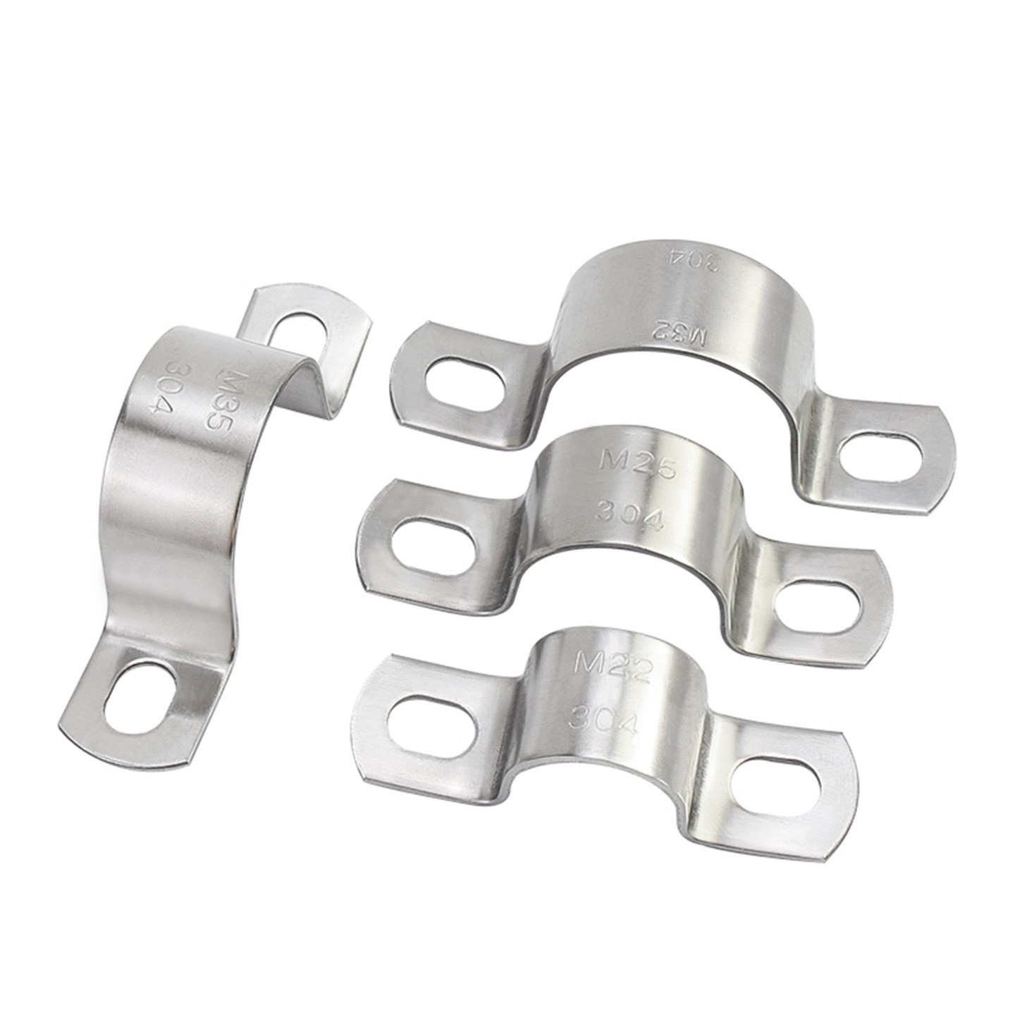 304 Stainless Steel Two Hole Pipe Strap Saddle Clamp Heavy Duty OD 8-200mm
