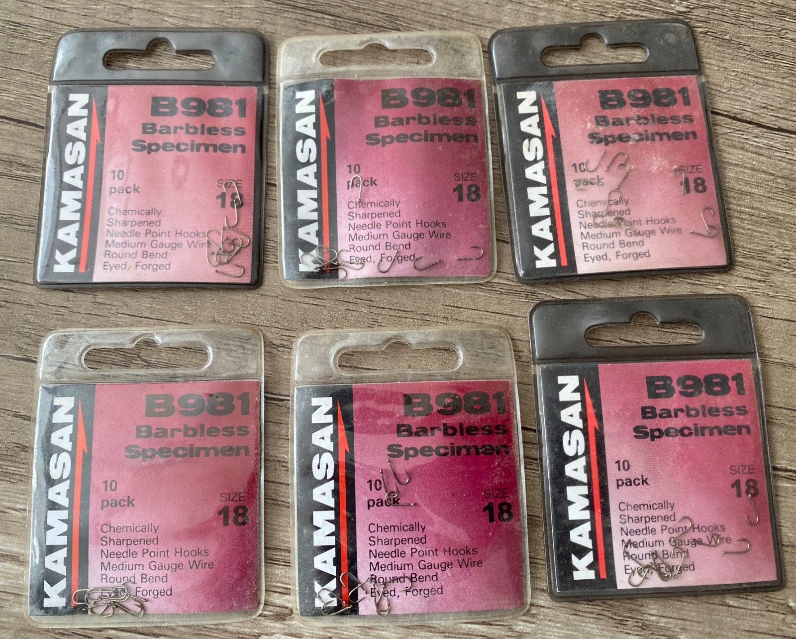 KAMASAN B981 SPECIMEN BARBLESS EYED HOOKS-6 Packs-size 18