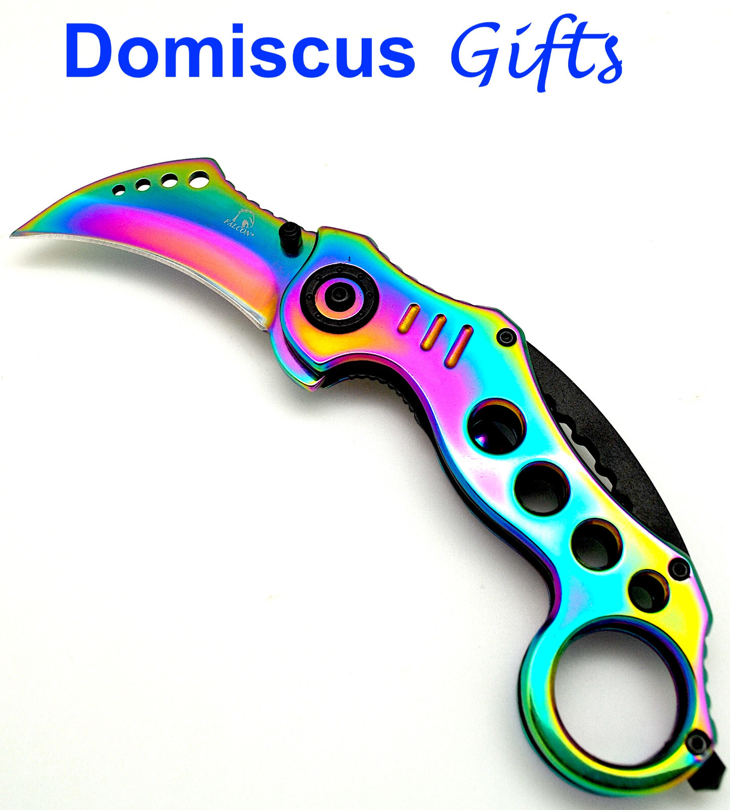 7 1/2" NEW! Falcon RAINBOW KARAMBIT Folding POCKET KNIFE Spring Assisted Knives