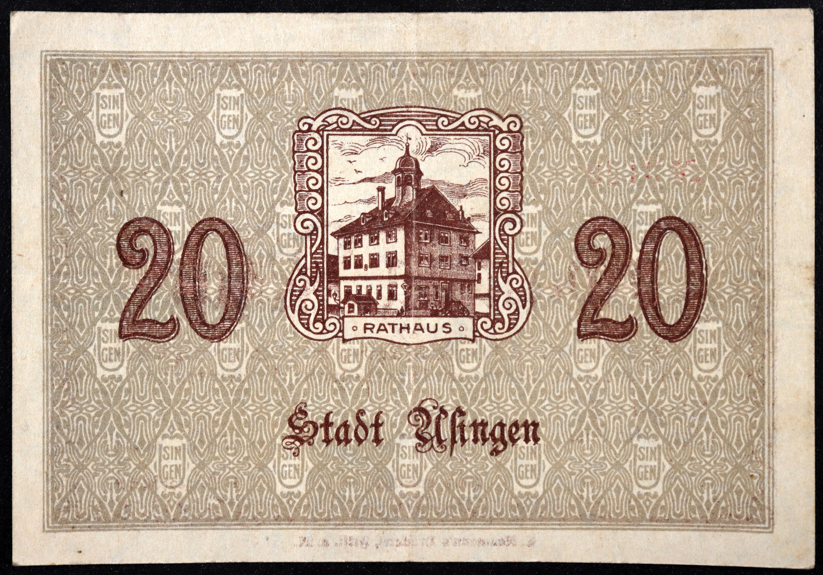 USINGEN 1918 20 Mark Grossnotgeld German Notgeld Banknote