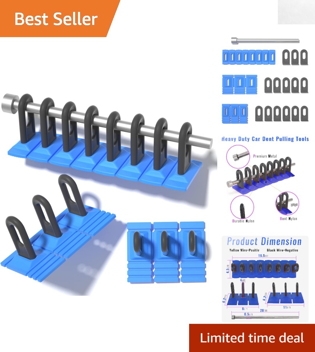 Professional Paintless Dent Puller Kit - Includes 3 Sizes of Glue Tabs & Lifter