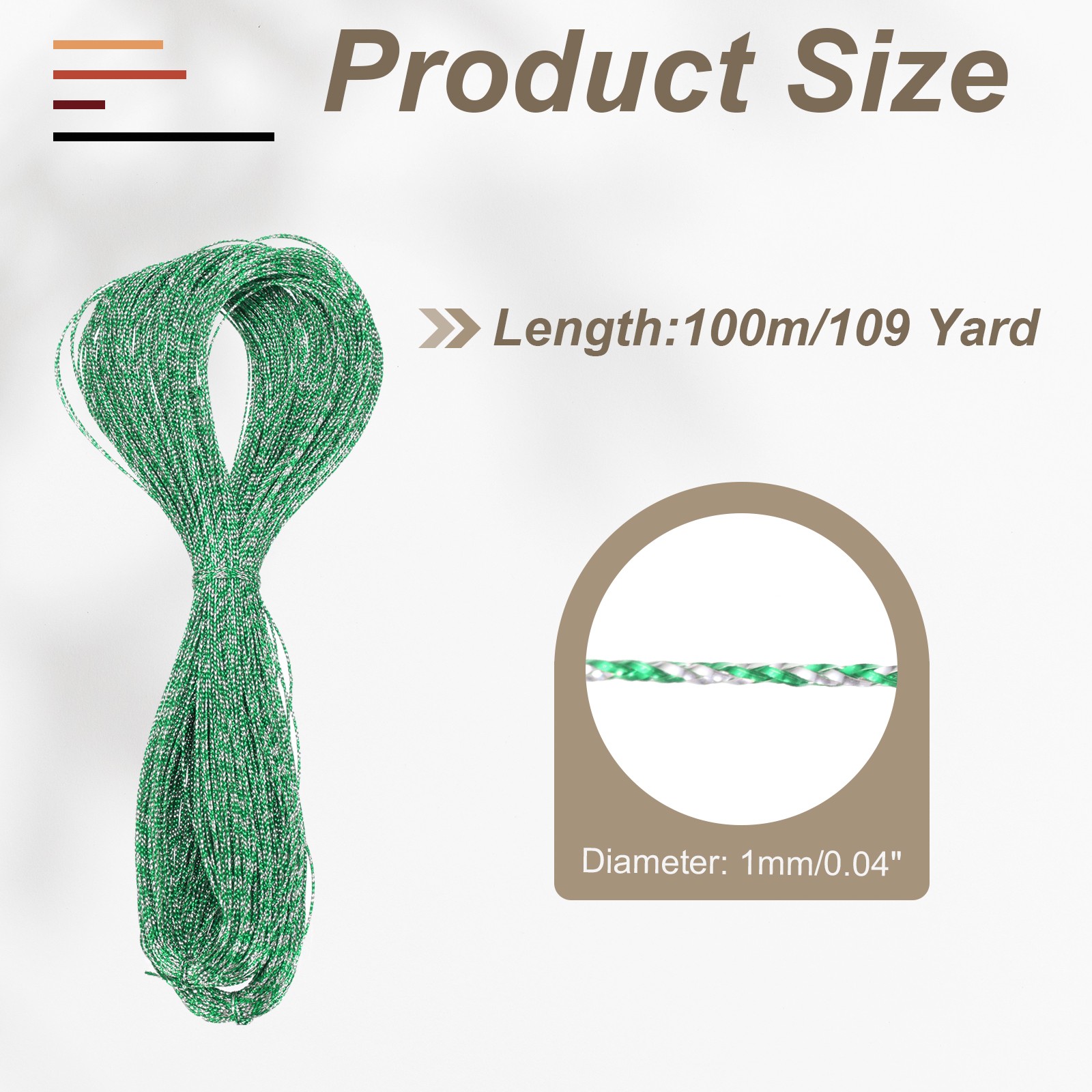 109 Yard Metallic Cord,1mm(0.04inch) Silver,Dark Green Ornaments Strings