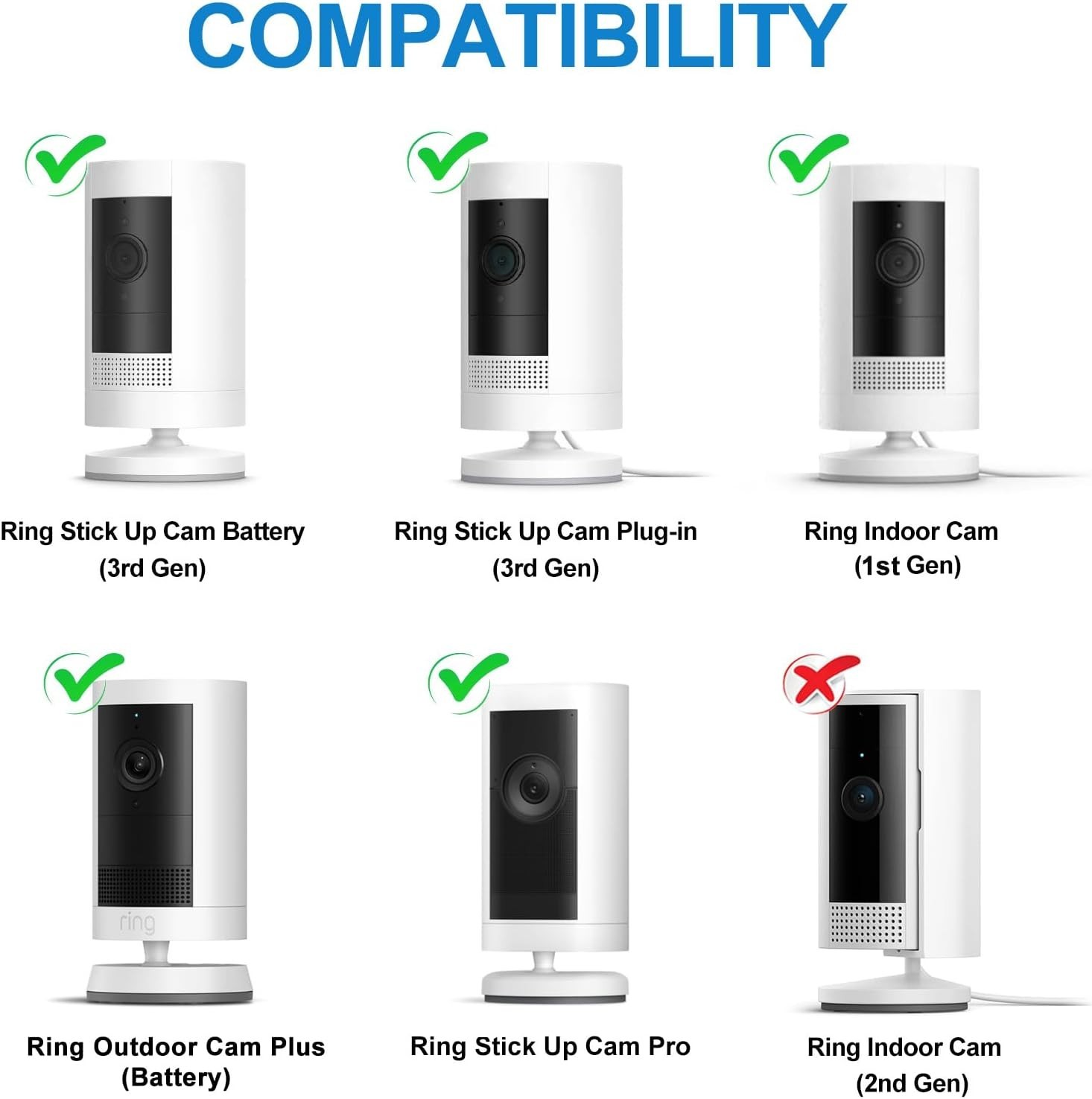 2-Pack Adjustable Wall Mount for Ring Stick Up Cam - Easy Screwless Installation