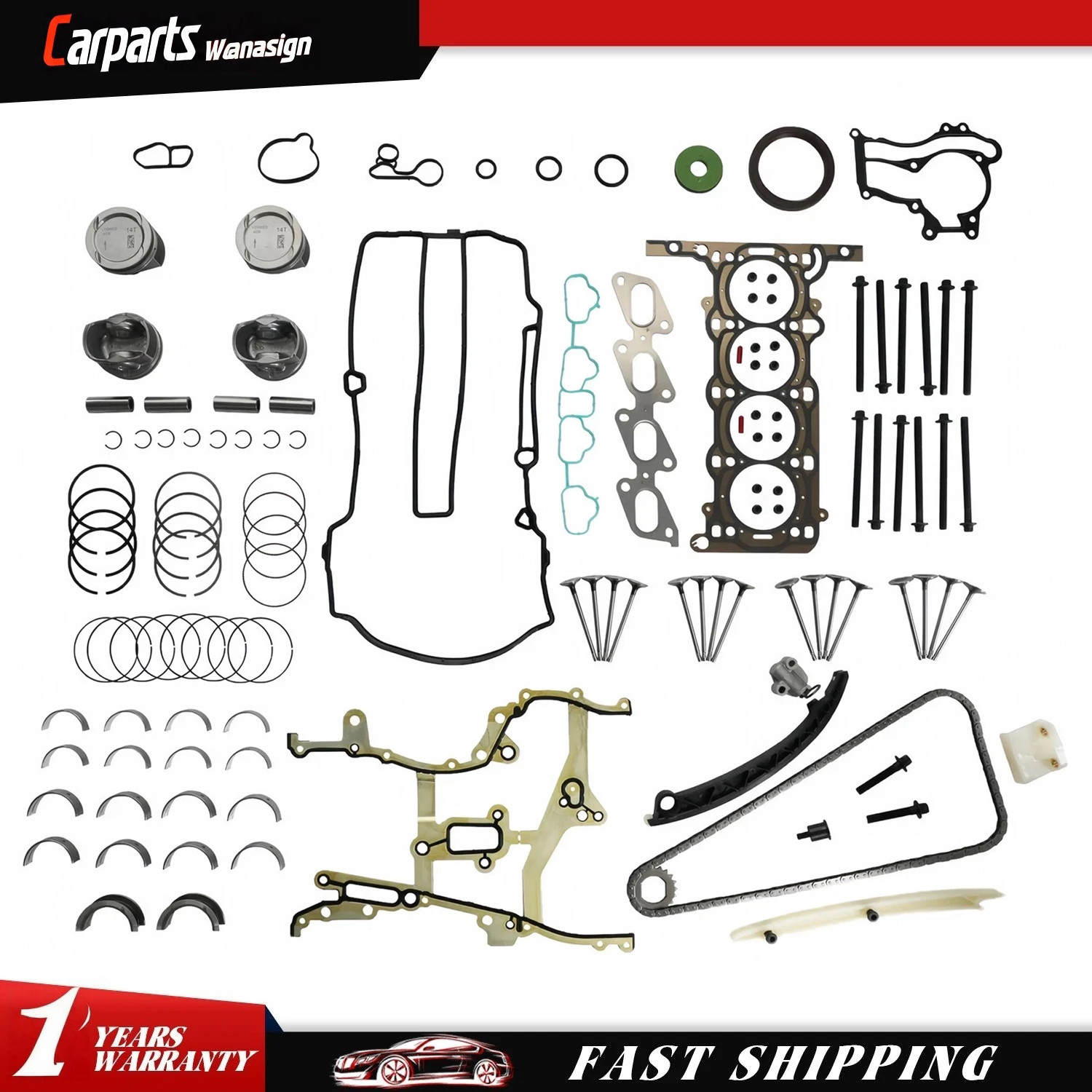 Engine Rebuild & Gasket Piston Bearing Timing Chain Set For Buick Chevrolet 1.4L