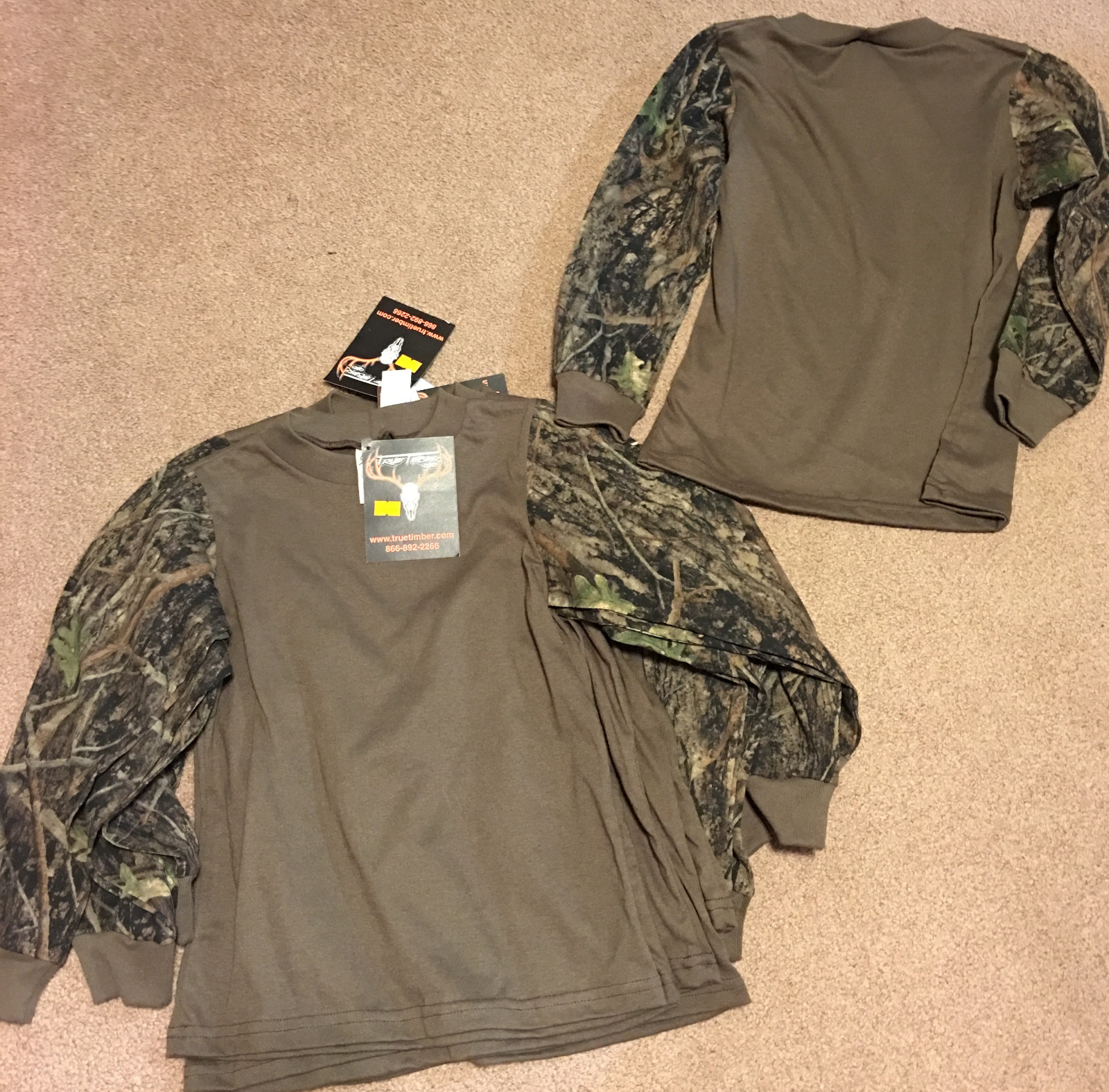BOYS Chocolate L/S Tee w/True Timber Conceal Green Trim Infant 6-12M & Boys 6-7