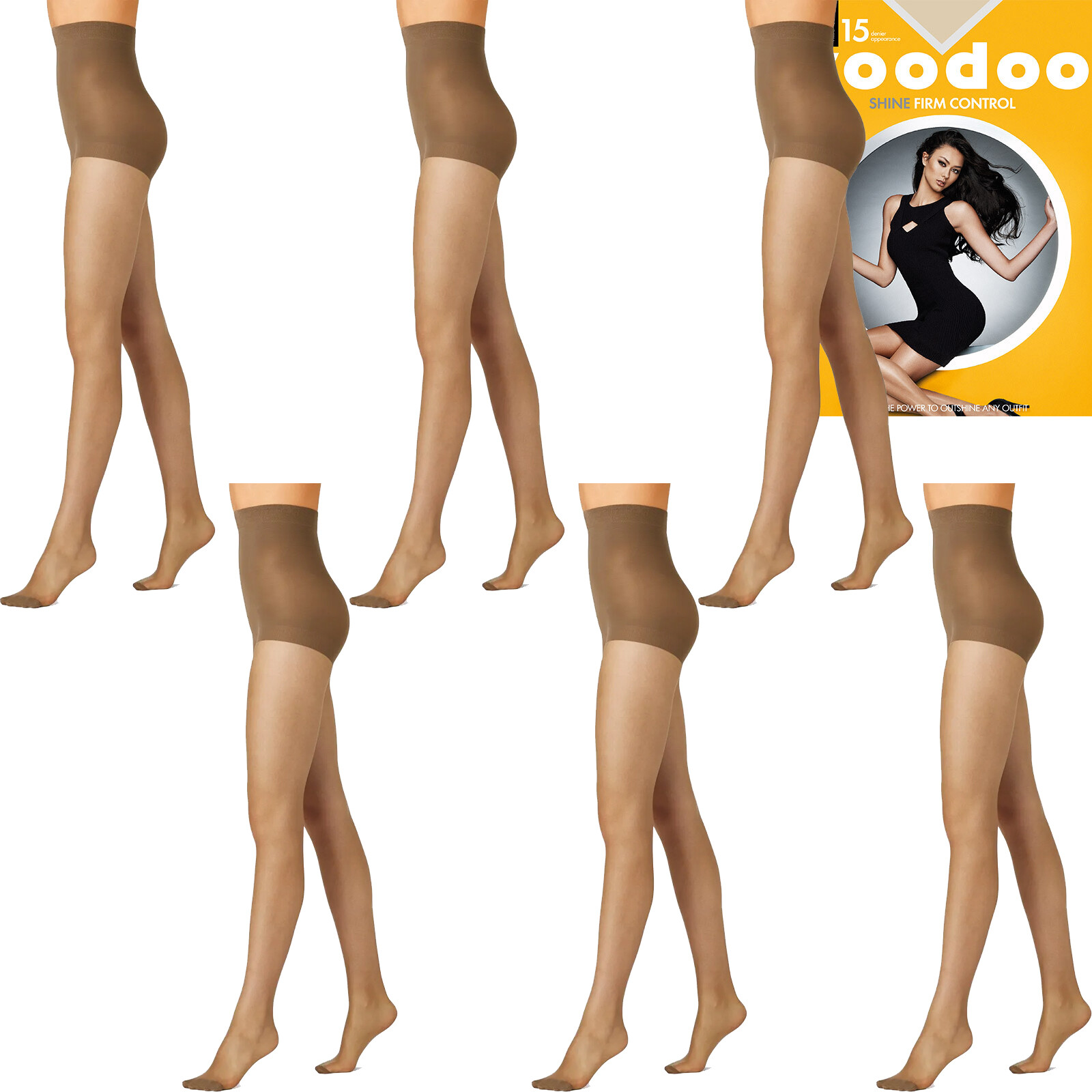 6x Voodoo Shine Firm Control 15 Denier Stockings Pantyhose Tights Jabou