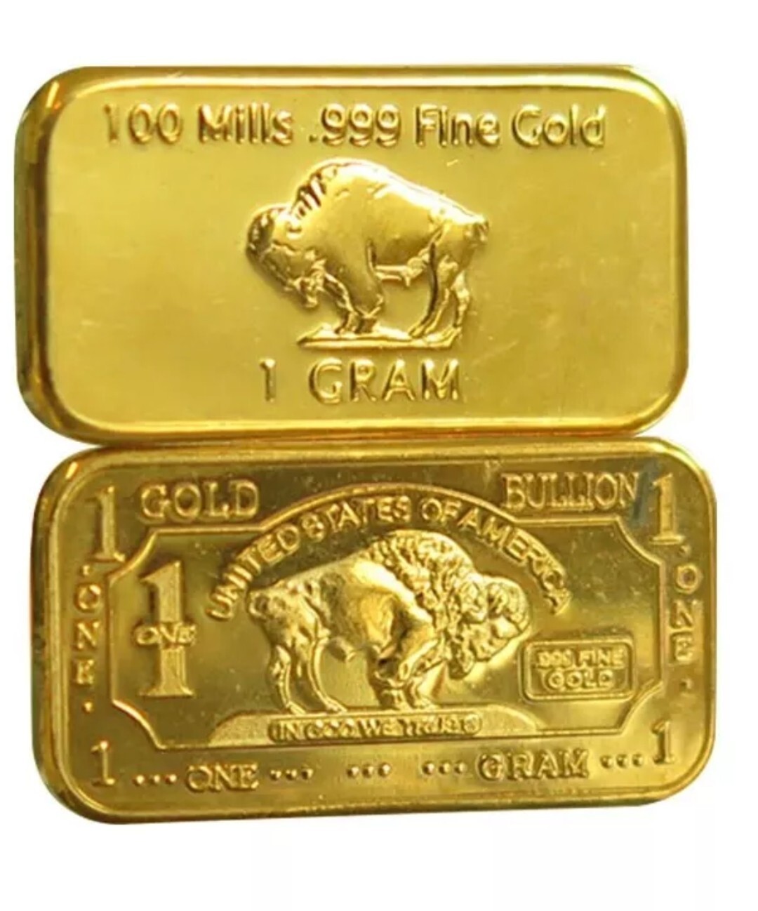 Lot Of Two (2) - 1 Gram 100 Mills .999 Fine Gold Clad Collector Bar- In Capsule