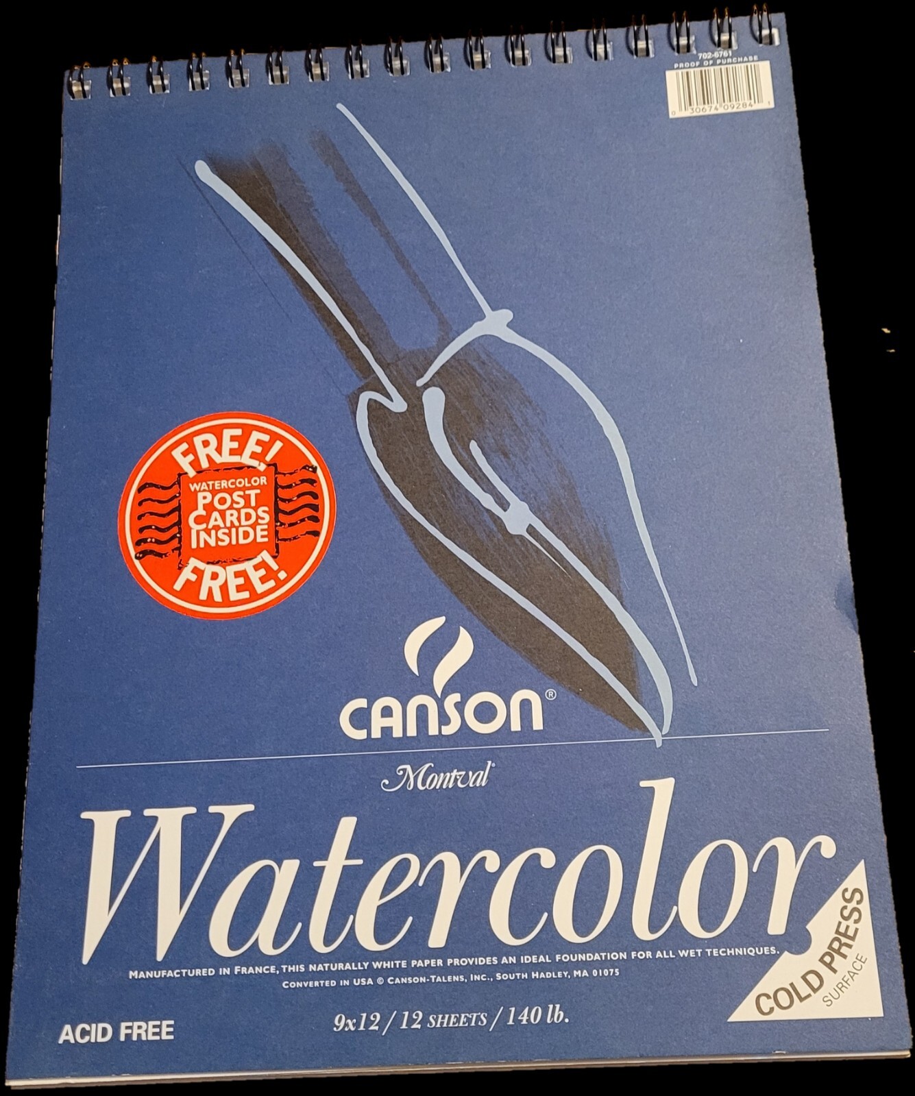 Canson Watercolor Spiral Pad 9x12" with Post Cards 12 sheets 140 lb Acid Free