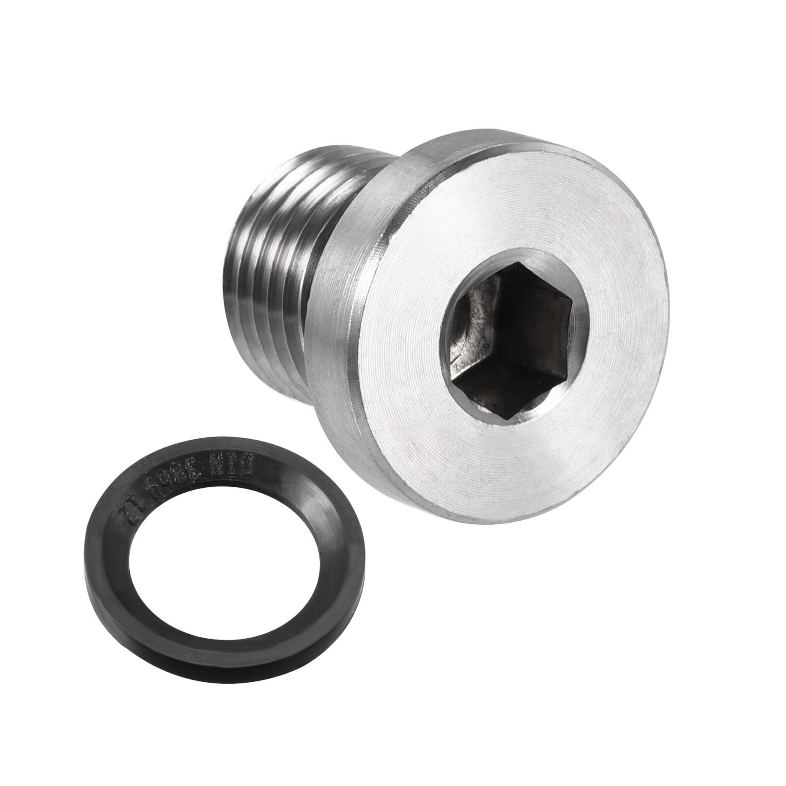 Stainless Steel Inner Hex Head M12 x 1.25 Pipe Fitting Plug with Seal Ring