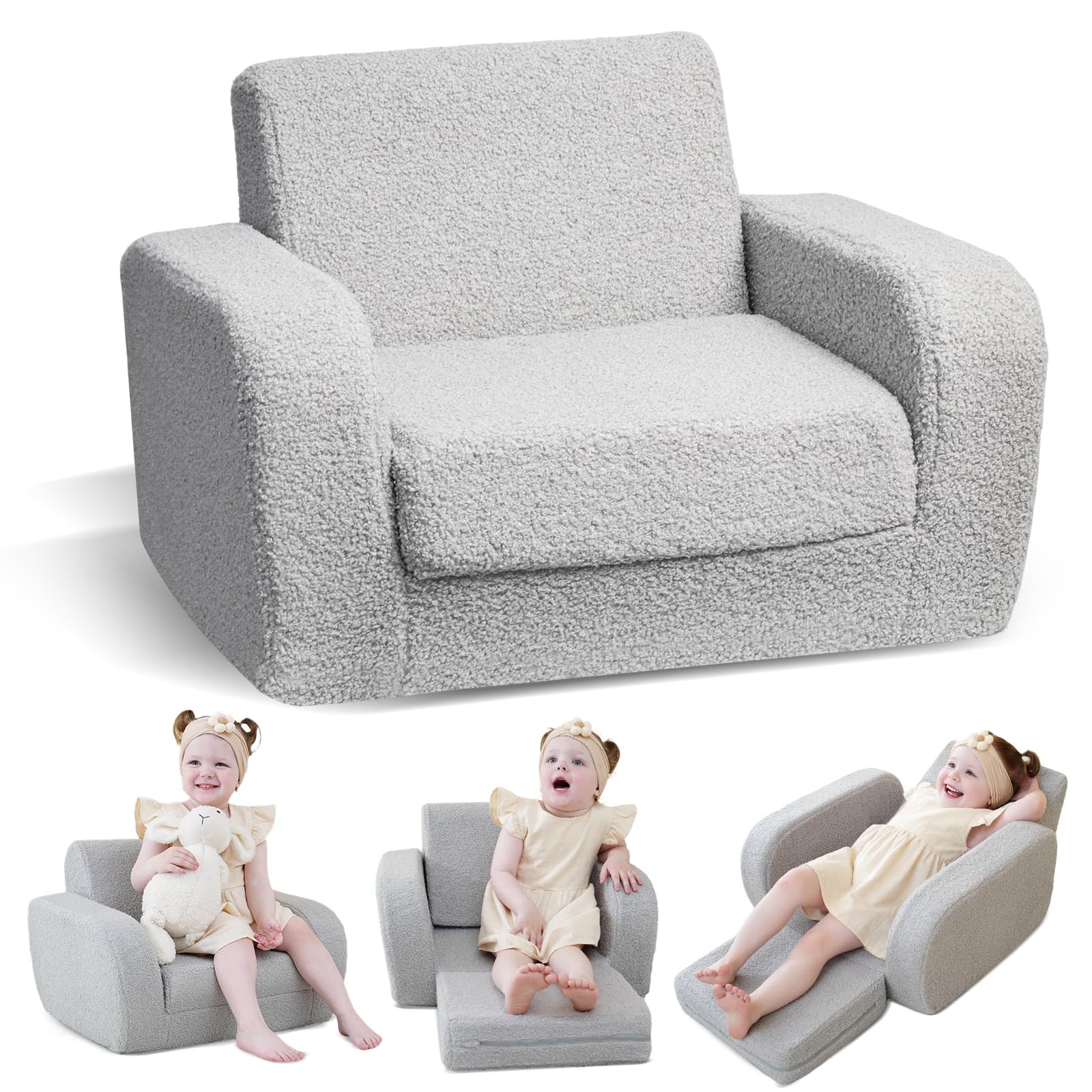 3-in-1 Couch, Chairs Comfy 1-3 Years Old, Couch Bed Fold Out, Gifts for 1 2 Y...
