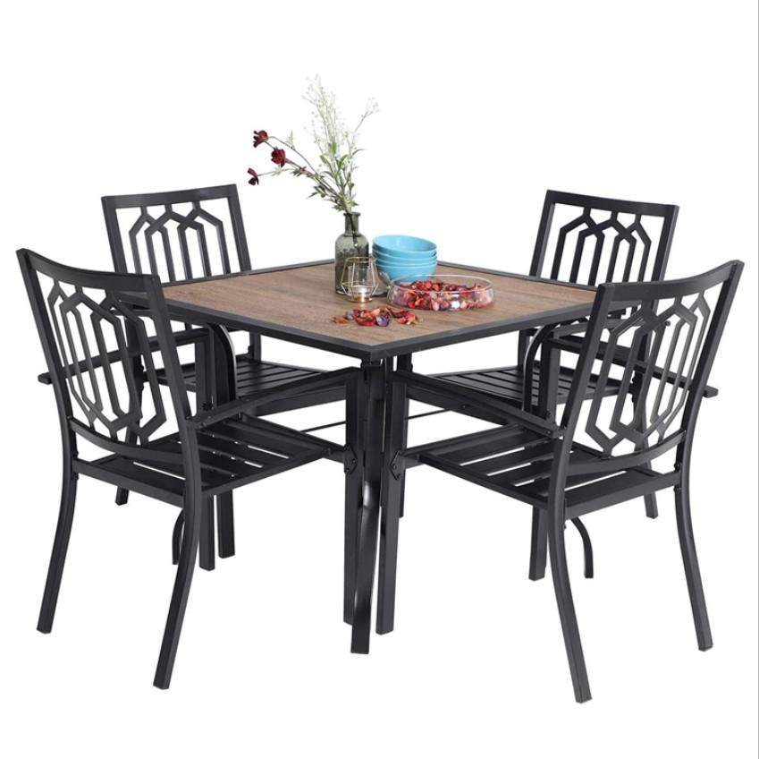 Patio Table Chair Set of 5 37'' Square Table 4 Metal Chair Outdoor Furniture NEW