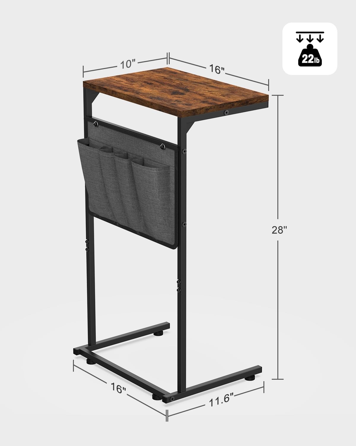 C Shaped End Table, Small Side Table for Couch and Recliner, Slide Under Sofa...