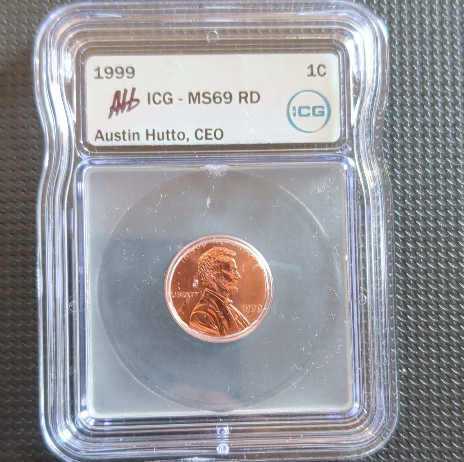 1999 Lincoln Memorial Small Cent ICG MS69 RD Copper Coin, signed.